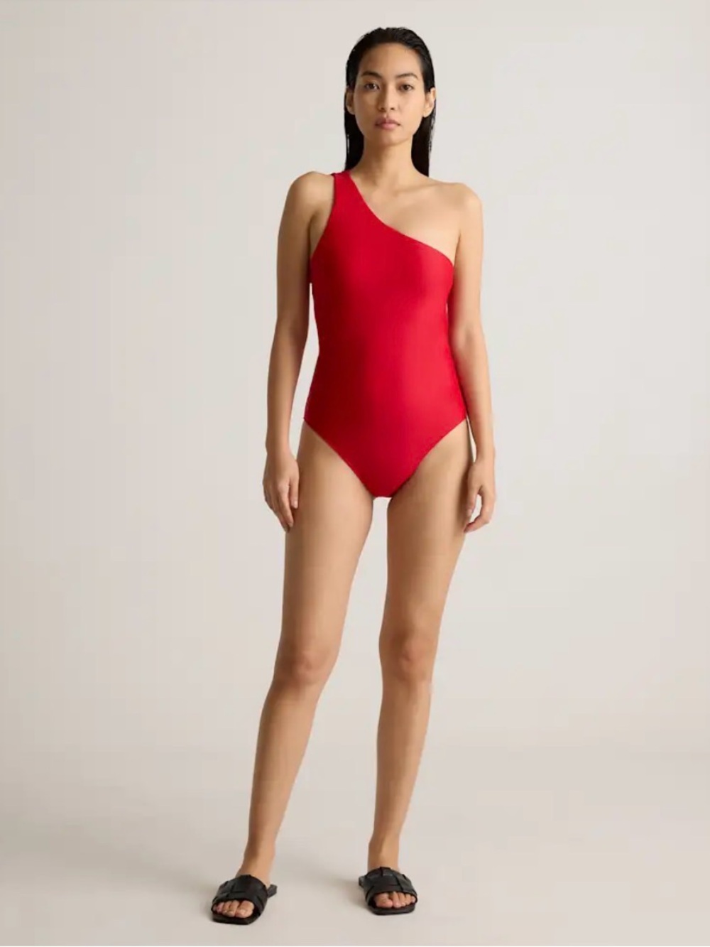 Quince Italian One Shoulder One-Piece Swimsuit Cherry-Medium -NWT